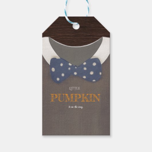 Boy baby shower Autum herfst Blue Burlap bodysuit Cadeaulabel (Voorkant)