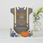 Boy baby shower Autum herfst Blue Burlap bodysuit Kaart (Staand voorkant)