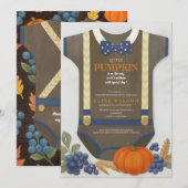 Boy baby shower Autum herfst Blue Burlap bodysuit Kaart (Voorkant / Achterkant)