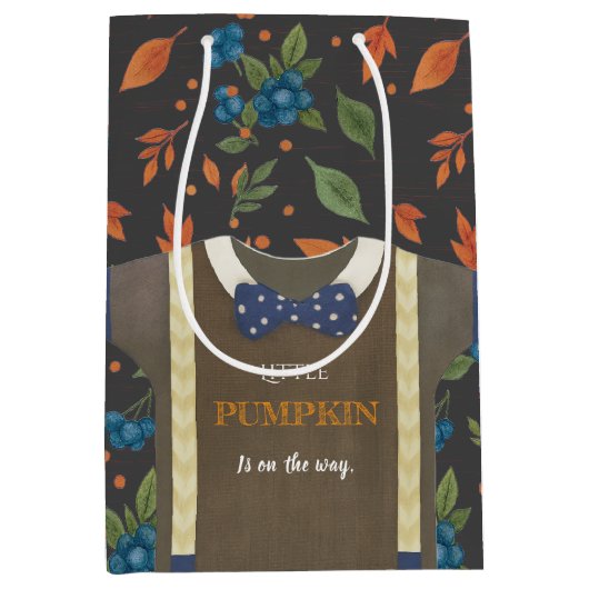 Boy baby shower Autum herfst Blue Burlap bodysuit Medium Cadeauzakje (Voorkant)