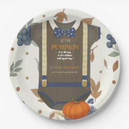 Boy baby shower Autum herfst Blue Burlap bodysuit Papieren Bordje