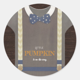 Boy baby shower Autum herfst Blue Burlap bodysuit Ronde Sticker