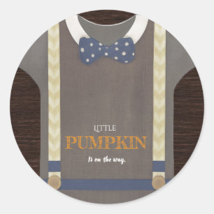Boy baby shower Autum herfst Blue Burlap bodysuit Ronde Sticker