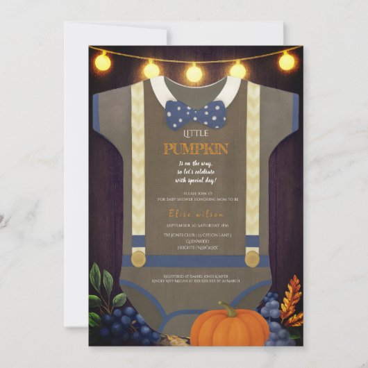 Boy baby shower autum herfst blur burlap bodysuit kaart (Voorkant)