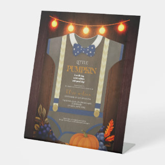 Boy baby shower autum herfst blur burlap bodysuit reclamebord met voetstuk
