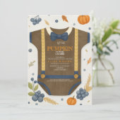 Boy baby shower autum herfst burlap blauw bodysuit kaart (Staand voorkant)