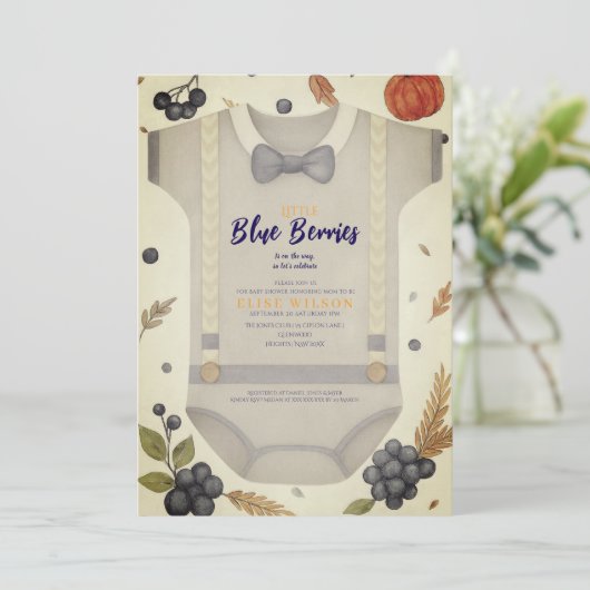 Boy baby shower autum herfst burlap bodysuit invit kaart (Staand voorkant)