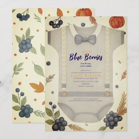 Boy baby shower autum herfst burlap bodysuit invit kaart (Voorkant / Achterkant)