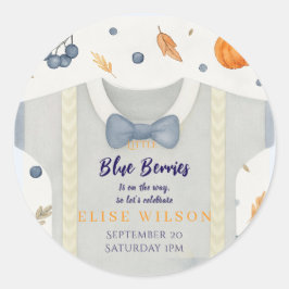 Boy baby shower autum herfst burlap bodysuit invit ronde sticker