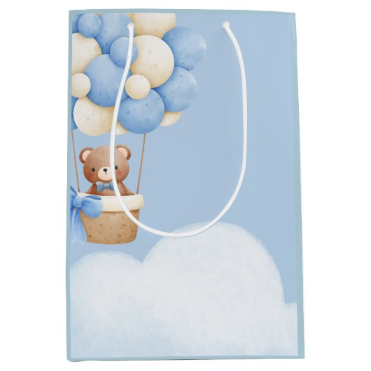 Boy Baby Shower Bear Balloon Gift Bags Medium Cadeauzakje (Voorkant)