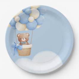 Boy Baby Shower Bear  Balloon Paper Plate Papieren Bordje