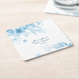 Boy Baby shower, Blauw Monochrome Stilleven Bloeme Kartonnen Onderzetters