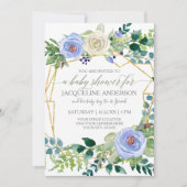 Boy Baby shower Blauw n Witte Rozen Geometrisch Li Kaart (Voorkant)