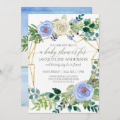 Boy Baby shower Blauw n Witte Rozen Geometrisch Li Kaart (Voorkant / Achterkant)