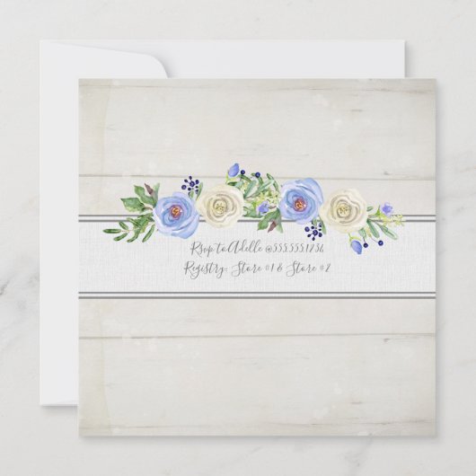 Boy Baby shower Blauw n Witte Rozen Rustiek Hout Kaart (Achterkant)