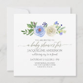 Boy Baby shower Blauw n Witte Rozen Rustiek Hout Kaart (Voorkant)