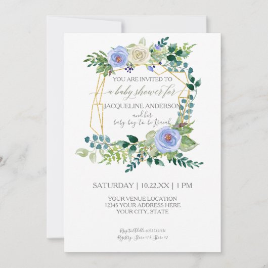 Boy Baby shower Blauw Witte Rozen Waterverf Krans Kaart (Voorkant)