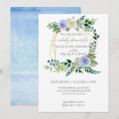 Boy Baby shower Blauw Witte Rozen Waterverf Krans Kaart (Voorkant / Achterkant)