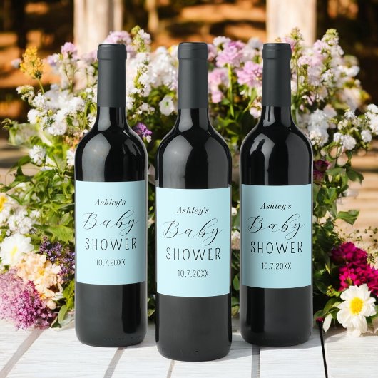 Boy Baby shower Blauw Zwart Wijn Etiket