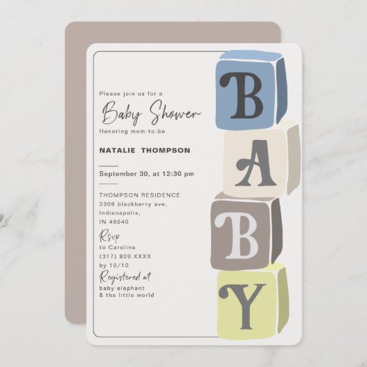 Boy Baby shower Blocks Kaart (Voorkant / Achterkant)