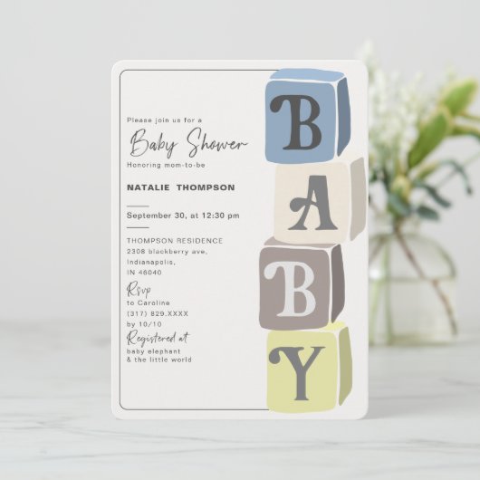 Boy Baby shower Blocks Kaart (Staand voorkant)