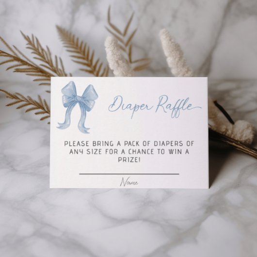 Boy Baby shower Blue Bow Luier Raffle Informatiekaartje