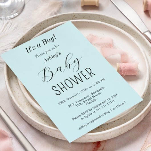 Boy Baby shower Blue Elegant Invitation Kaart