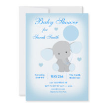Boy Baby shower Blue Elephant Invitation