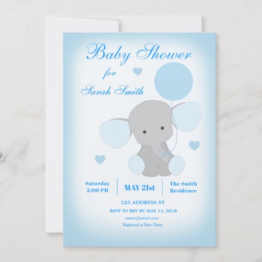 Boy Baby shower Blue Elephant Invitation Kaart (Voorkant)