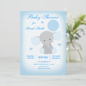 Boy Baby shower Blue Elephant Invitation Kaart (Staand voorkant)
