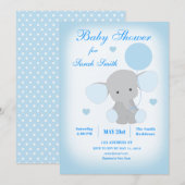 Boy Baby shower Blue Elephant Invitation Kaart (Voorkant / Achterkant)