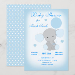 Boy Baby shower Blue Elephant Invitation Kaart