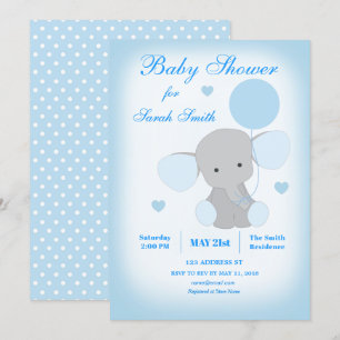 Boy Baby shower Blue Elephant Invitation Kaart