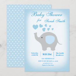 Boy Baby shower Blue Elephant Invitation Kaart
