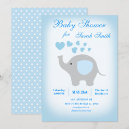 Boy Baby shower Blue Elephant Invitation Kaart