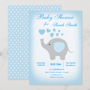 Boy Baby shower Blue Elephant Invitation Kaart