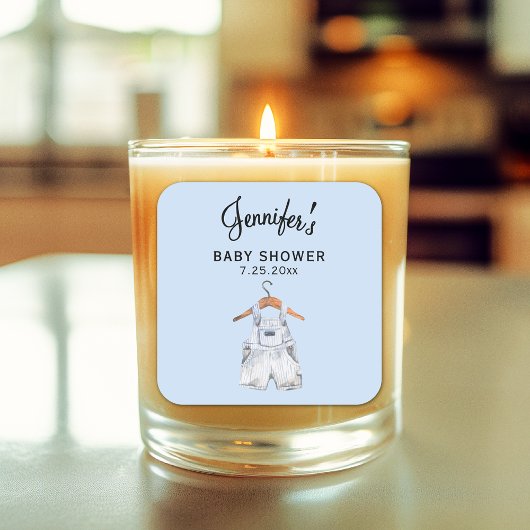 Boy Baby shower Blue Overalls 3-in Candle Sticker