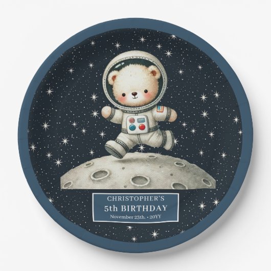 Boy Baby shower Bord met Space Teddy Bear (Voorkant)