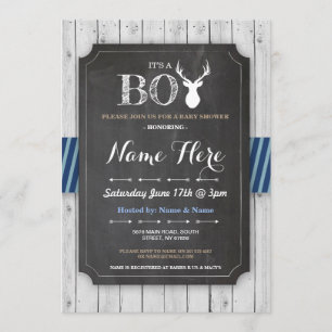 Boy Baby shower Chalk Wood Antler Stag Invite Kaart