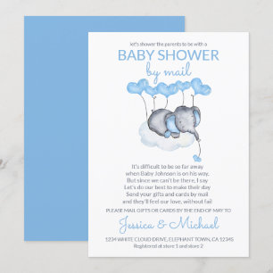 Boy Baby shower door Mail Blue Elephant op Cloud Kaart