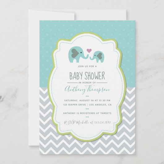 Boy Baby shower Elephants Uitnodiging (Voorkant)