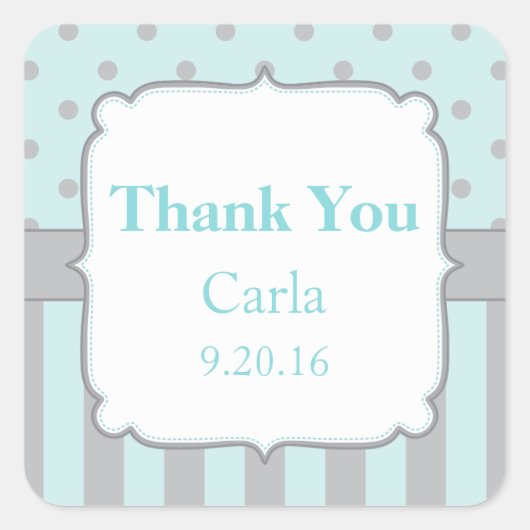 Boy Baby shower Favor Stickers Labels Aqua Blue Gr (Voorkant)