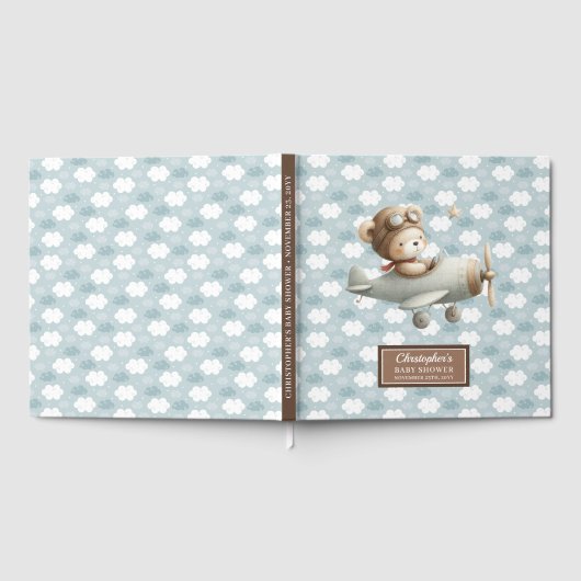 Boy Baby shower Gastboek Schattige Teddy Bear Pilo Gastenboek (Volledig)