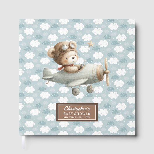 Boy Baby shower Gastboek Schattige Teddy Bear Pilo Gastenboek (Voorkant)