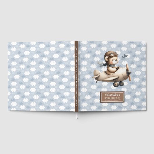 Boy Baby shower Gastboek Teddy Bear Pilot Theme Gastenboek (Volledig)