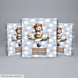Boy Baby shower Gift Bag met Vliegend Beer Ontwerp Medium Cadeauzakje