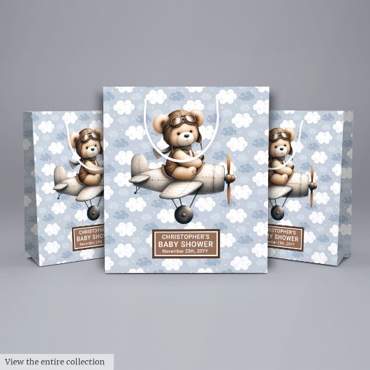 Boy Baby shower Gift Bag met Vliegend Beer Ontwerp Medium Cadeauzakje
