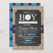Boy Baby shower Golfbal Argyle Chalk Uitnodigen Kaart (Voorkant / Achterkant)
