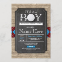 Boy Baby shower Golfbal Argyle Chalk Uitnodigen