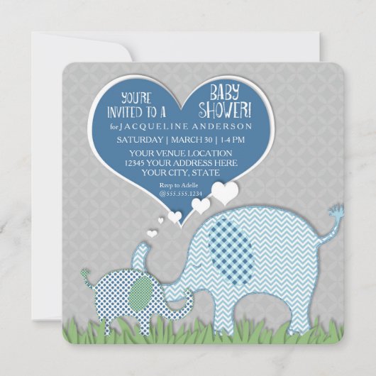 Boy Baby shower Hart Olifanten Retro Modern Kaart (Voorkant)